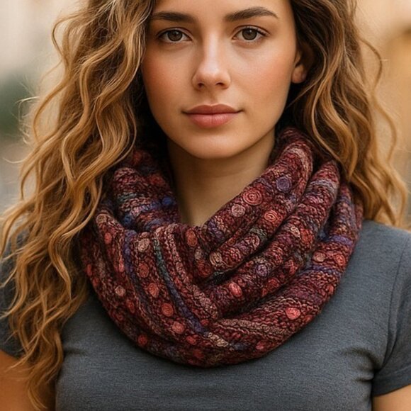 MADISON 88 ANTHROPOLOGIE Textured Wool Infinity Scarf Wrap Boho Metallic Threads - Picture 13 of 13